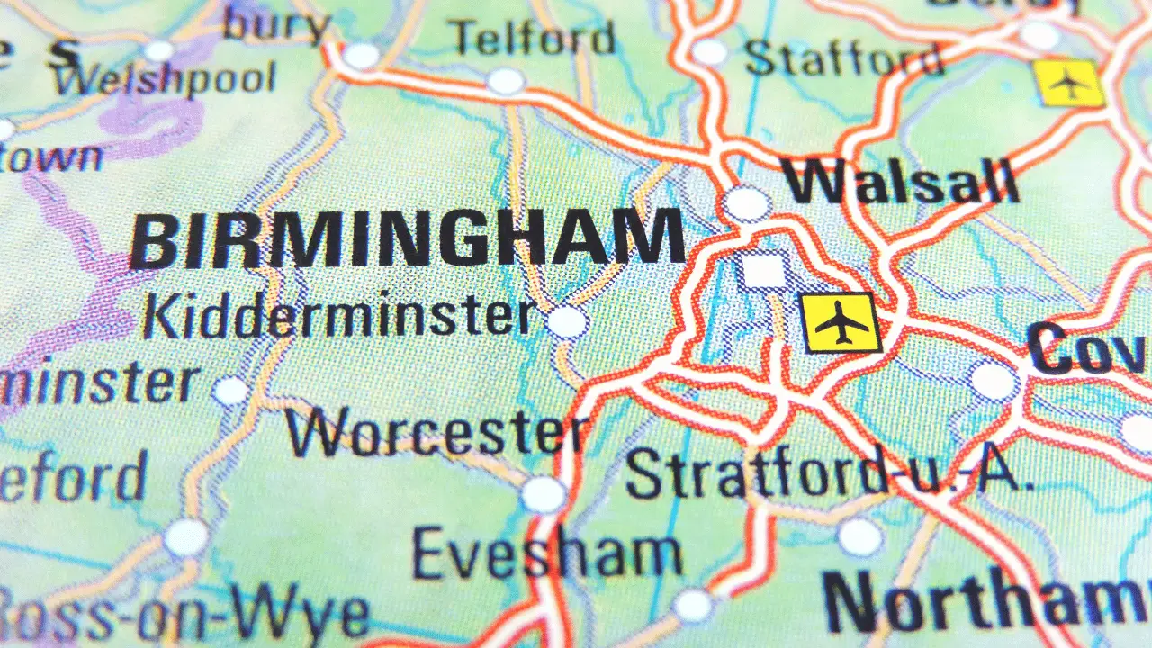 A map pin marking Birmingham