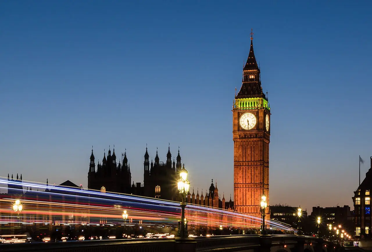 The Elizabeth Tower, home of Big Ben, at sunset